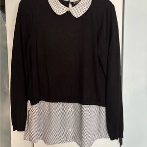 Adrianna Papell Black Sweater with White Polka Dot Collar